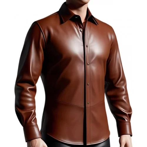 Chemise homme agneau cuir stretch marron modèle Uranus