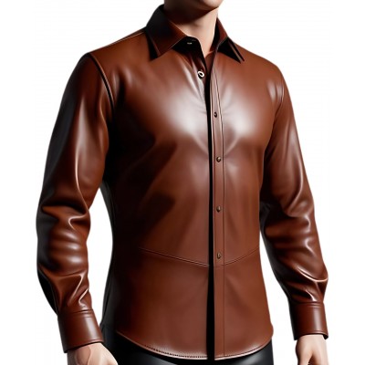 Chemise homme agneau cuir stretch marron modèle Uranus