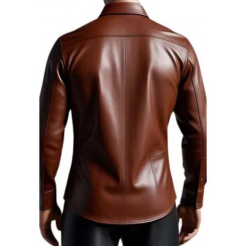 Chemise homme agneau cuir stretch marron modèle Uranus