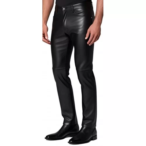 Pantalon jeans cuir homme coupe agneau noir modèle Gastoni