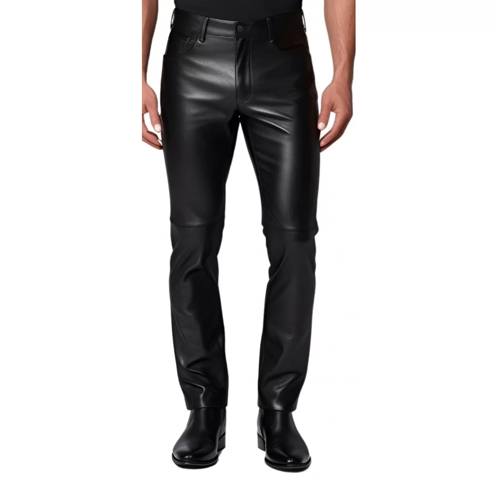 Pantalon jeans cuir homme coupe agneau noir modèle Gastoni Pantalon jeans cuir homme coupe agneau noir modèle Gastoni