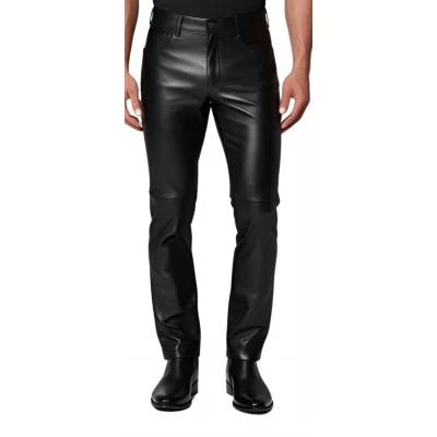 Pantalon jeans cuir homme coupe agneau noir modèle Gastoni