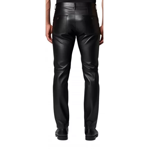 Pantalon jeans cuir homme coupe agneau noir modèle Gastoni
