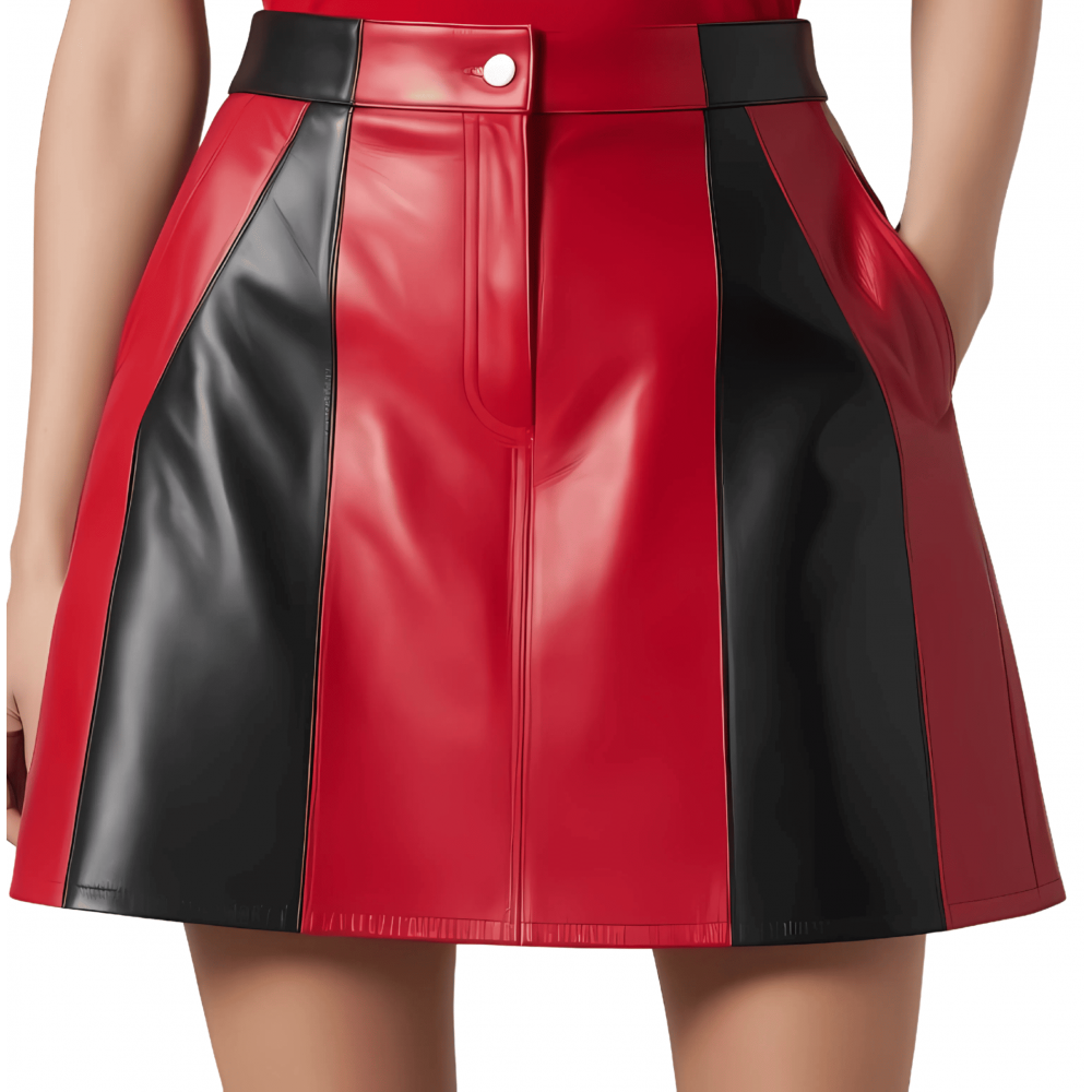 Jupe forme tulipe évasée en agneaux deux couleurs rouge et noir modèle Spicale