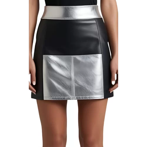 Jupe courte en agneaux 2 couleurs noir et argent modèle Argenta