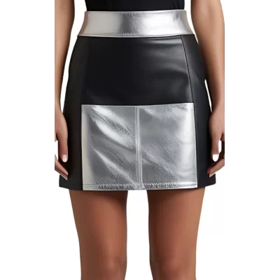 Jupe courte en agneaux 2 couleurs noir et argent modèle Argenta