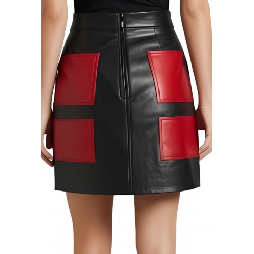 Jupe mi longue en agneaux bicolore noir et rouge modèle Isana
