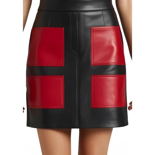 Jupe mi longue en agneaux bicolore noir et rouge modèle Isana
