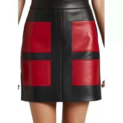 Jupe mi longue en agneaux bicolore noir et rouge modèle Isana