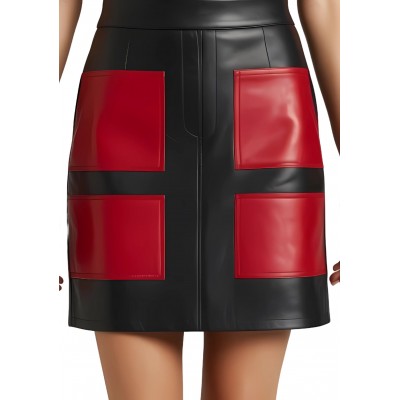 Jupe mi longue en agneaux bicolore noir et rouge modèle Isana