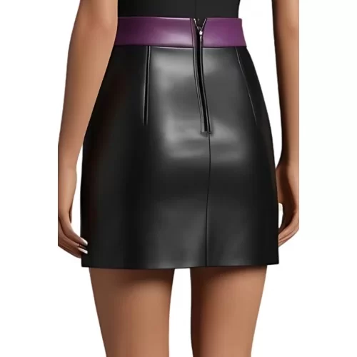 Jupe courte en agneaux bicolore noir et violet modèle Virginie