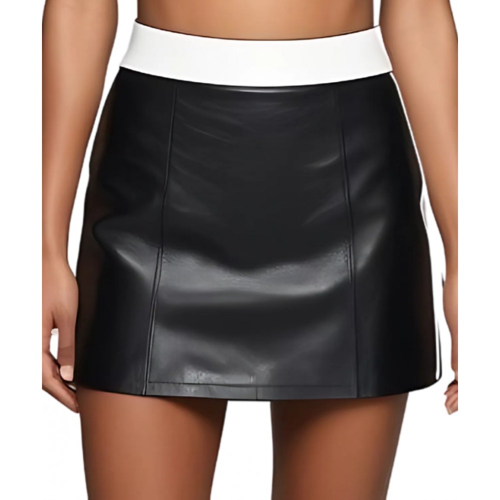 Jupe courte en agneaux bicolore noir et blanc modèle Xandia