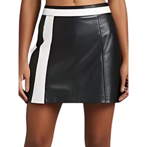 Jupe courte en cuir d'agneau bicolore noir et blanc modèle Xanalia