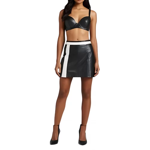 Jupe courte en cuir d'agneau bicolore noir et blanc modèle Xanalia