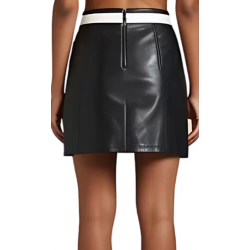 Jupe courte en cuir d'agneau bicolore noir et blanc modèle Xanalia