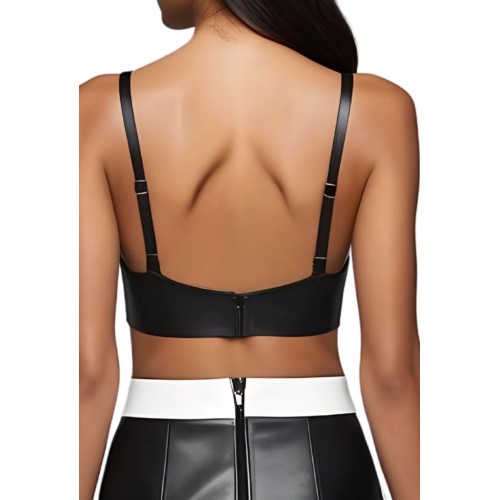 Soutien gorge en cuir d'agneau noir fermeture zip à l'arrière modèle Brazza