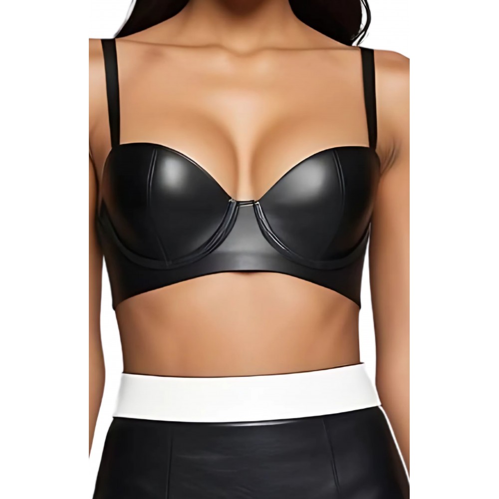 Soutien gorge en cuir d'agneau noir fermeture zip à l'arrière modèle Brazza