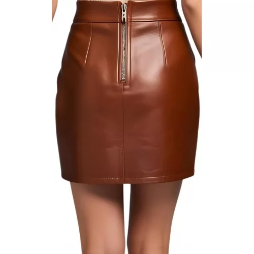 Jupe cuir courte en agneau marron modèle Ornela