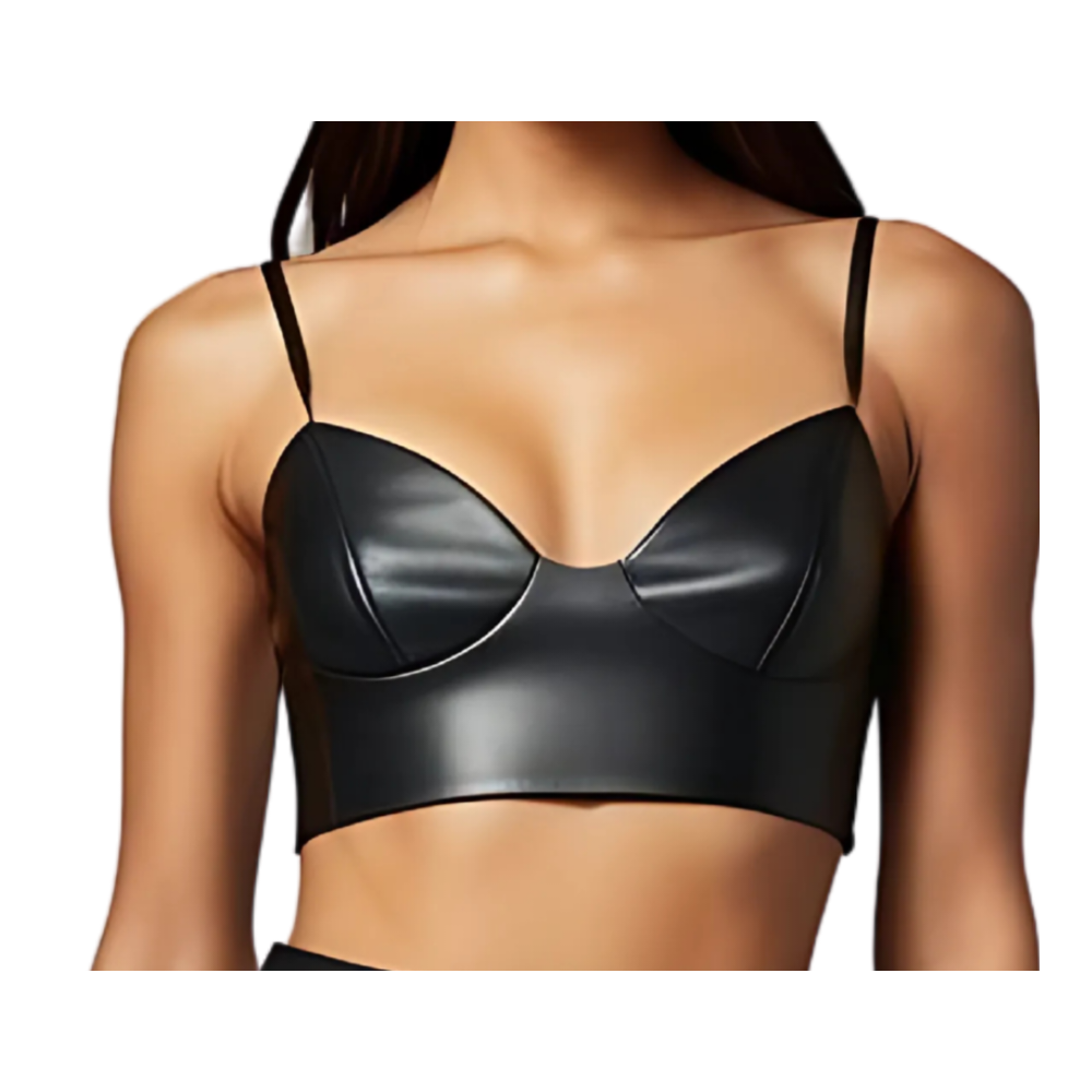 Soutien gorge bustier en cuir d'agneau noir fermeture zip à l'arrière modèle Bénédicte