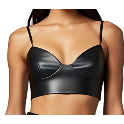 Soutien gorge bustier en cuir d'agneau noir fermeture zip à l'arrière modèle Bénédicte