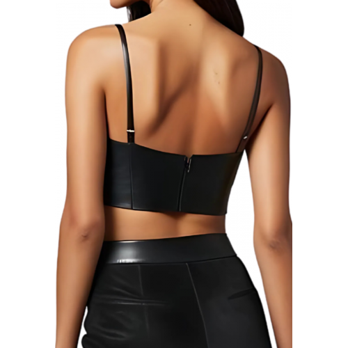 Soutien gorge bustier en cuir d'agneau noir fermeture zip à l'arrière modèle Bénédicte