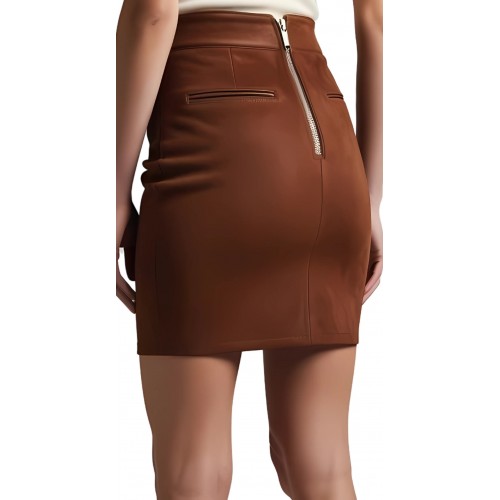 Jupe en agneau velours stretch marron modèle Scilia