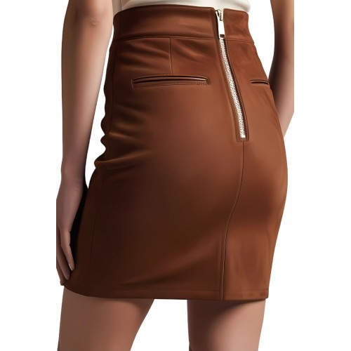 Jupe en agneau velours stretch marron modèle Scilia