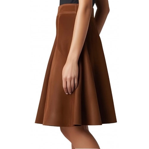 Jupe mi longue type corole en agneau velours marron modèle Béa