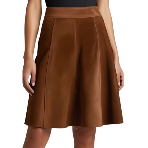 Jupe mi longue type corole en agneau velours marron modèle Béa