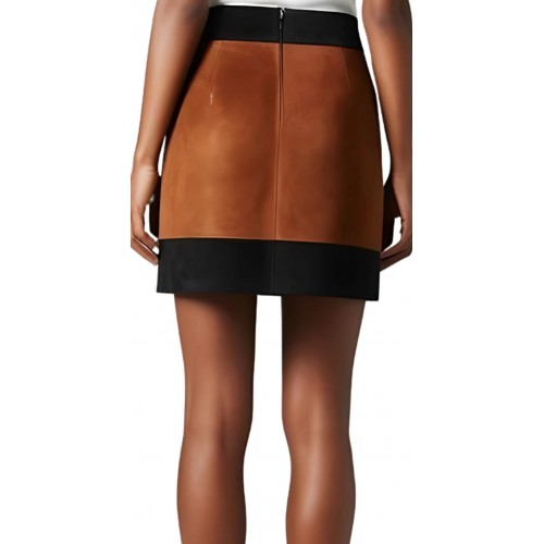 Jupe courte bicolore en agneau velours marron et noir modèle Isoare