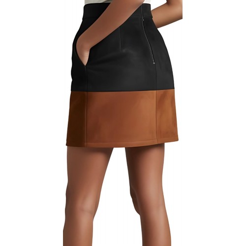 Jupe courte bicolore en agneau velours marron et noir modèle Orice