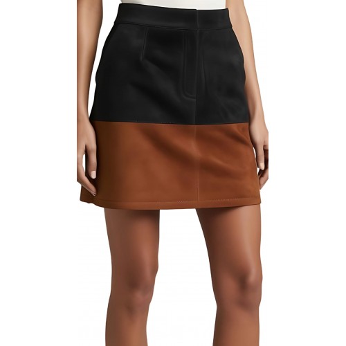 Jupe courte bicolore en agneau velours marron et noir modèle Orice