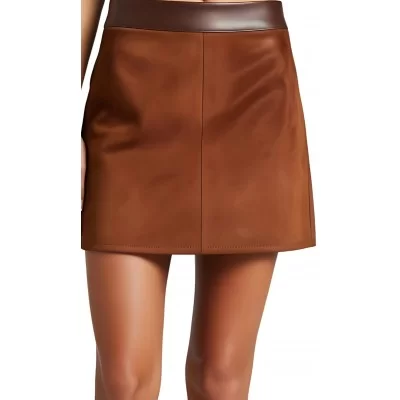 Jupe courte en agneau velours marron et ceinture en cuir marron modèle Prado