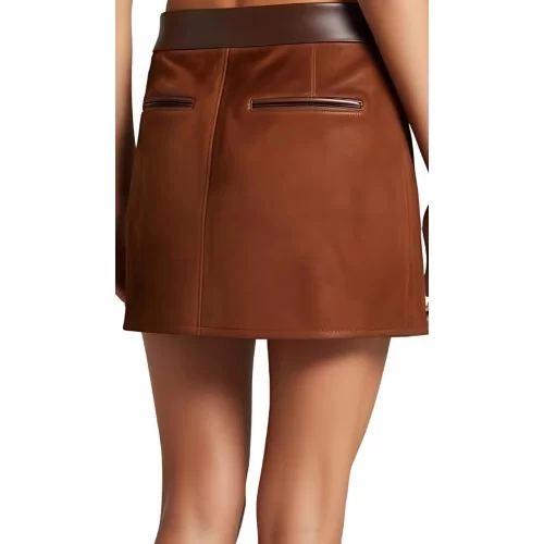 Jupe courte en agneau velours marron et ceinture en cuir marron modèle Prado