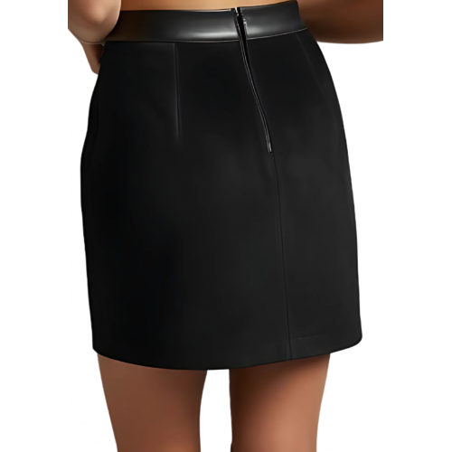 Jupe courte en agneau velours noir et ceinture en cuir noir modèle éra
