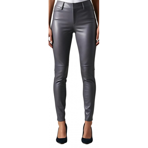 Pantalon cuir femme jeans en agneau gris modèle Arminia
