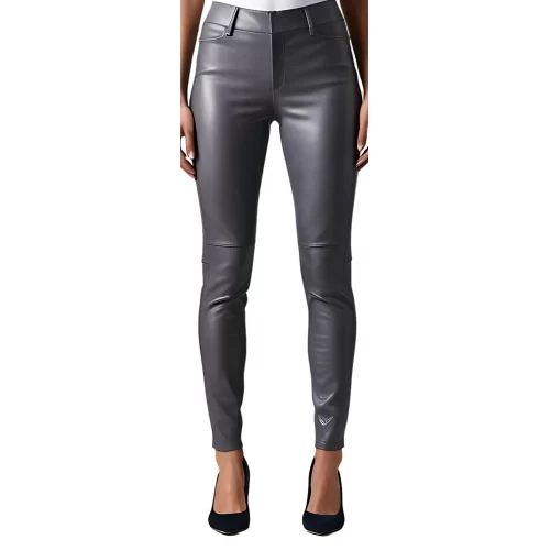 Pantalon cuir femme jeans en agneau gris modèle Arminia