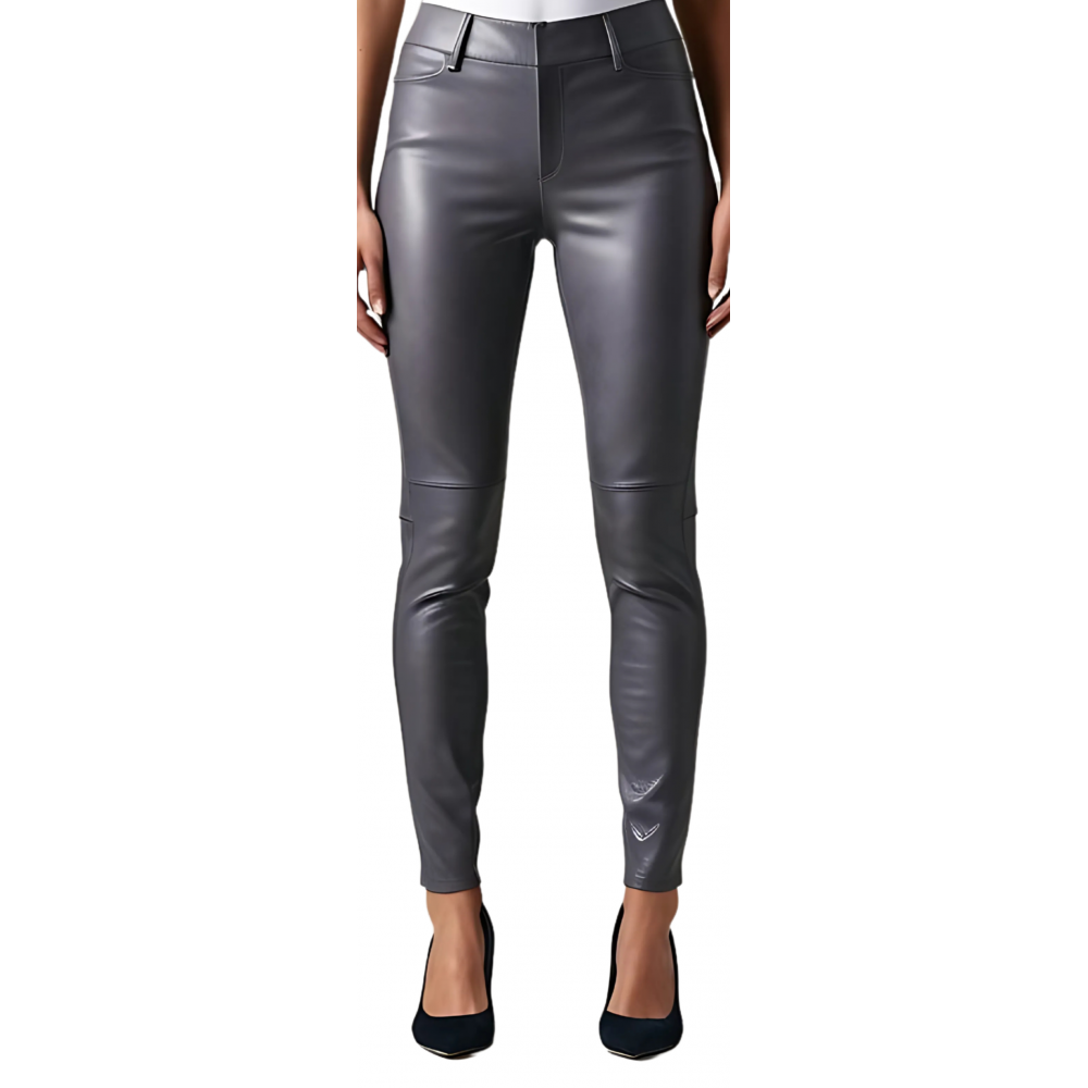 Pantalon cuir femme jeans en agneau gris modèle Arminia