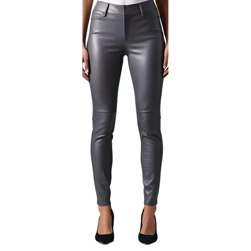 Pantalon cuir femme jeans en agneau gris modèle Arminia