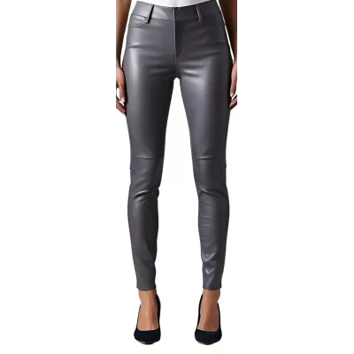 Pantalon cuir femme jeans en agneau gris modèle Arminia