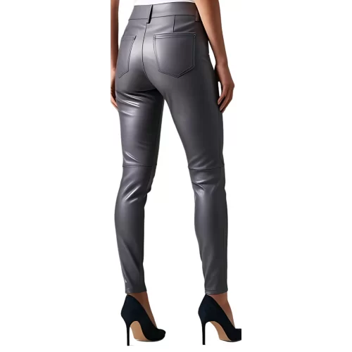 Pantalon cuir femme jeans en agneau gris modèle Arminia