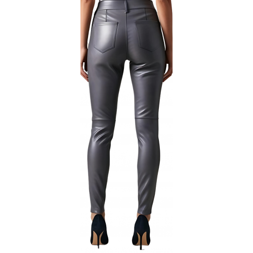 Pantalon cuir femme jeans en agneau gris modèle Arminia