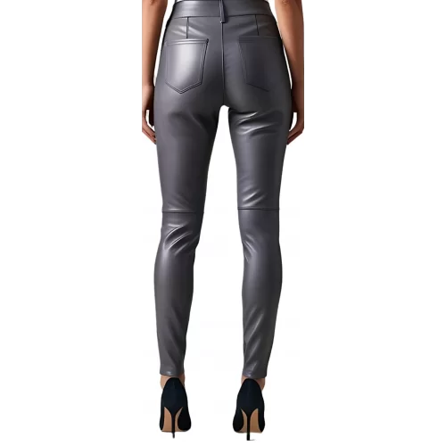 Pantalon cuir femme jeans en agneau gris modèle Arminia