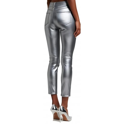 Pantalon cuir femme style  jeans en agneau argent modèle Mirnione