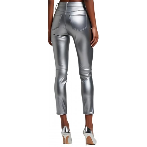 Pantalon cuir femme style  jeans en agneau argent modèle Mirnione