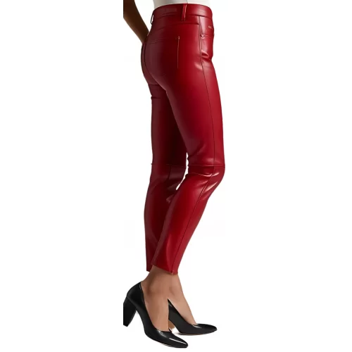 Pantalon cuir style jeans femme en agneau cuir rouge modèle Bridgita