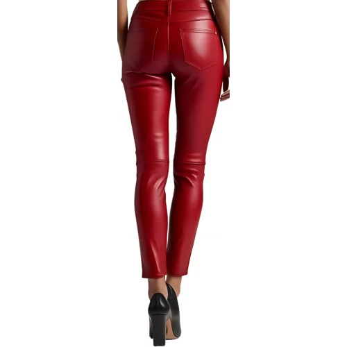 Pantalon cuir style jeans femme en agneau cuir rouge modèle Bridgita