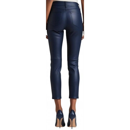 Pantalon cuir femme jeans en agneau bleu marine modèle Stellarice