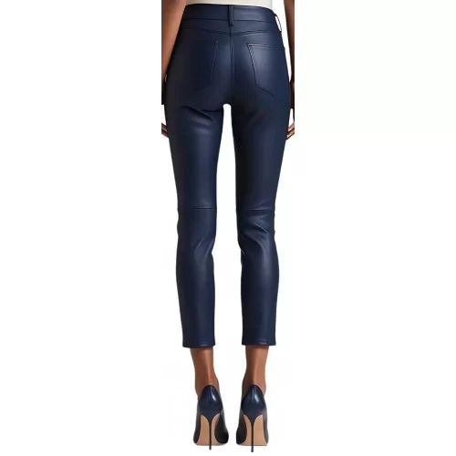 Pantalon cuir femme jeans en agneau bleu marine modèle Stellarice