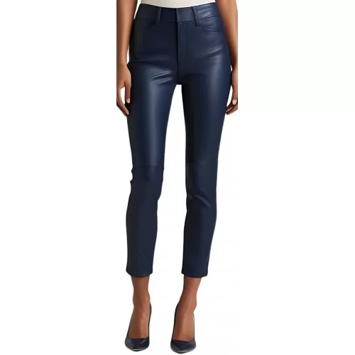 Pantalon cuir femme jeans en agneau bleu marine modèle Stellarice
